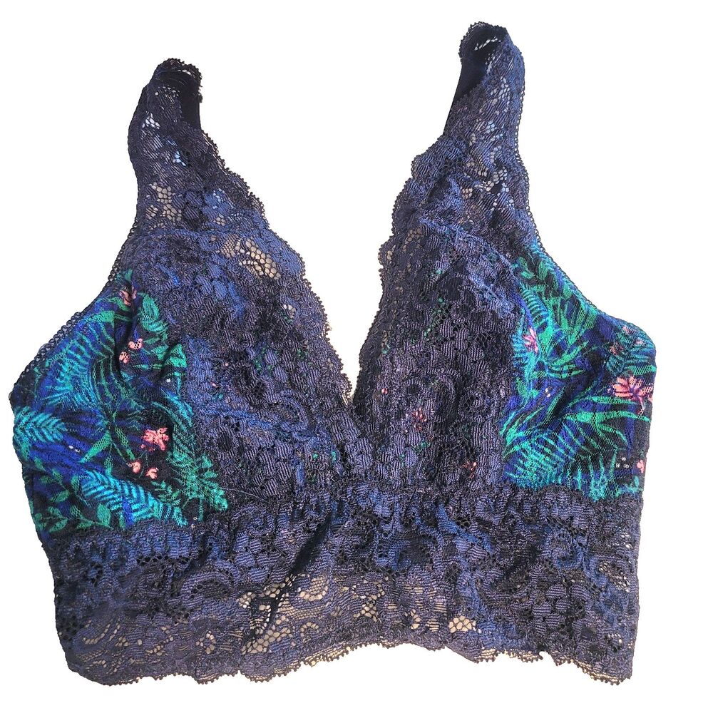 Soma Embraceable Lace Plunge Bralette XS Extra Small Navy Blue Amazon Palm Bra